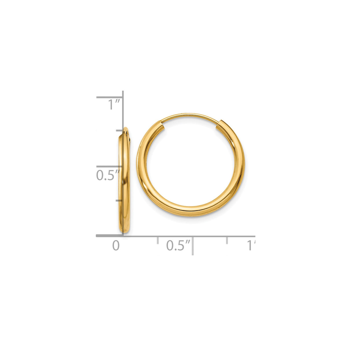 10k Yellow Gold Hoop Earrings, Polished Round Lightweight Design with Hinged Clasp, Minimalist Style