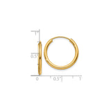 10k Yellow Gold Hoop Earrings, Polished Round Lightweight Design with Hinged Clasp, Minimalist Style