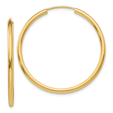 10k Yellow Gold Hoop Earrings, Classic Polished Round Design, Lightweight Medium Size