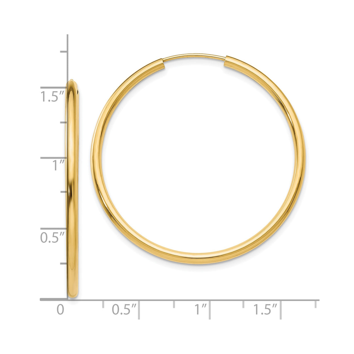 10k Yellow Gold Hoop Earrings, Classic Polished Round Lightweight Design