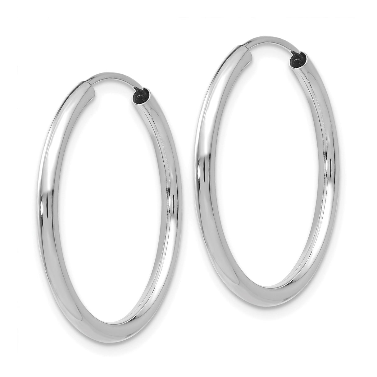 10k White Gold Hoop Earrings, Medium Polished Endless Hoops, Minimalist Classic Style for Women
