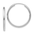 10k White Gold Hoop Earrings, Medium Polished Endless Hoops, Minimalist Classic Style for Women