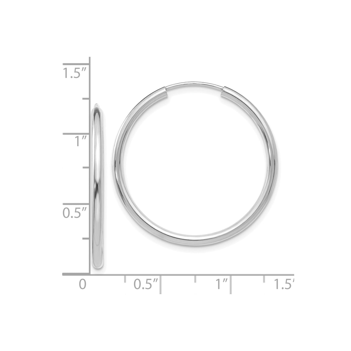 10k White Gold Hoop Earrings, Small Polished Endless Hoops with Minimalist Design