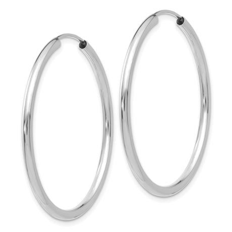 10k White Gold Hoop Earrings, Large Polished Round Hoops with Smooth Finish, Lightweight Style for Women