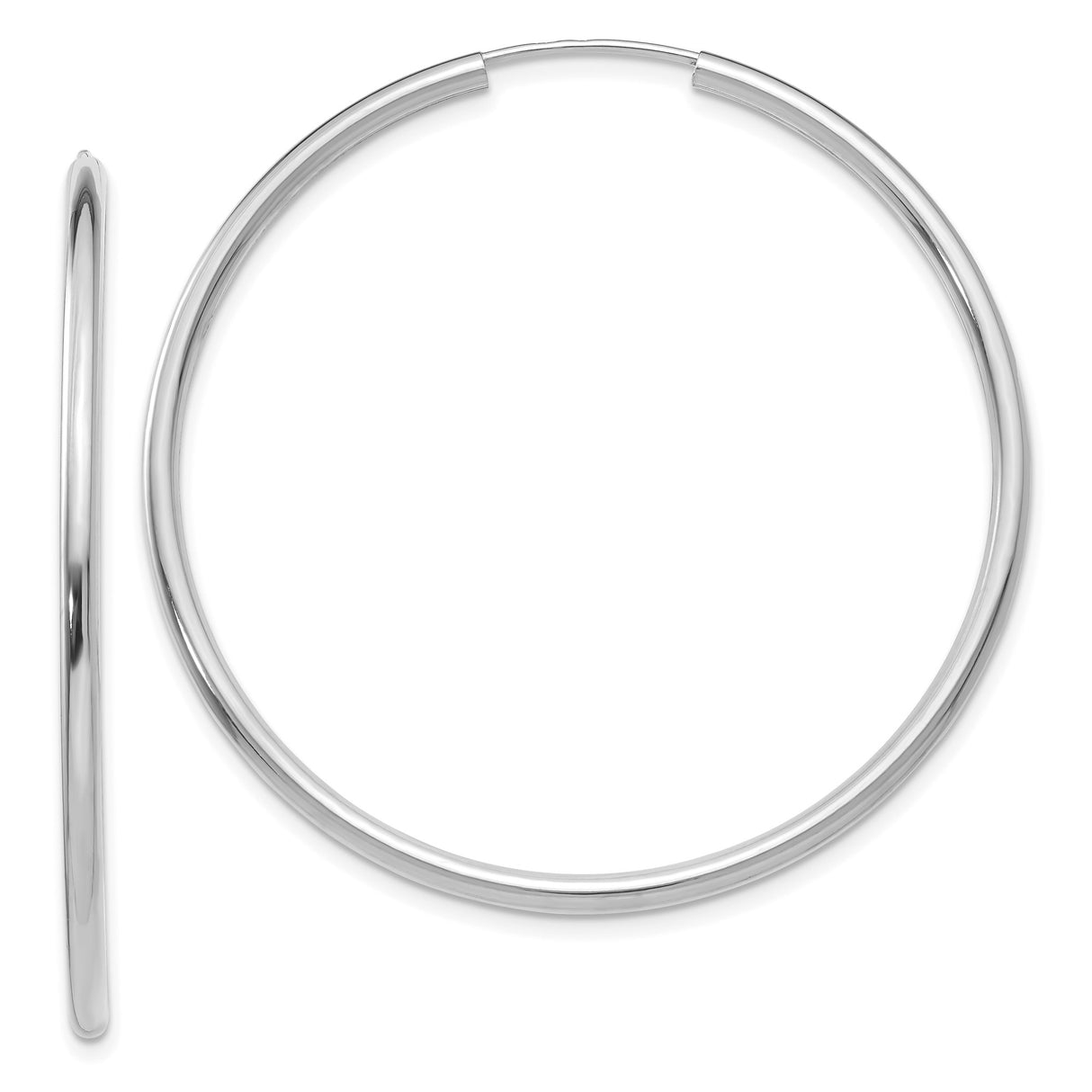 10k White Gold Hoop Earrings, Polished Lightweight Endless Round Hoops, Minimalist Design