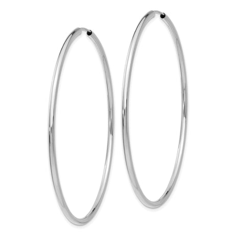 10k White Gold Hoop Earrings, Large Round Polished Hoops, Minimalist Classic Style for Women