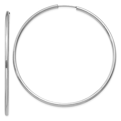 10k White Gold Hoop Earrings, Large Round Polished Hoops, Minimalist Classic Style for Women