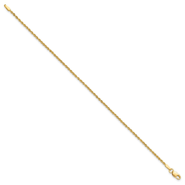 10K Yellow Gold 1.5 mm Rope Chain Bracelet, Polished