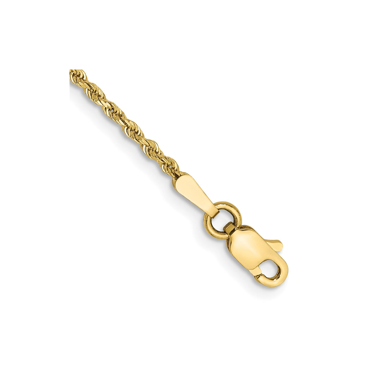 10K Yellow Gold 1.5 mm Rope Chain Anklet, Polished detail view