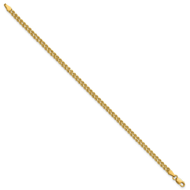 10K Yellow Gold 3 mm Rope Chain Bracelet, Polished