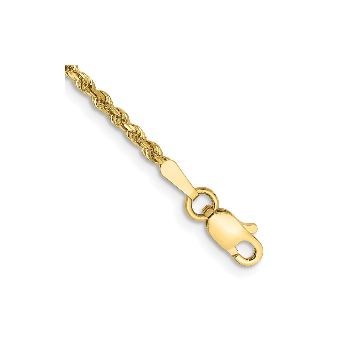 10K Yellow Gold 1.75 mm Rope Chain Anklet, Polished detail view