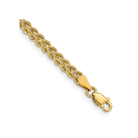 10K Yellow Gold 3.75 mm Rope Chain Bracelet, Polished alternate angle