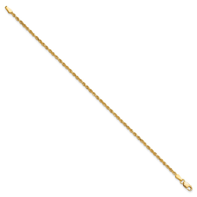 10K Yellow Gold 2 mm Rope Chain Bracelet, Polished