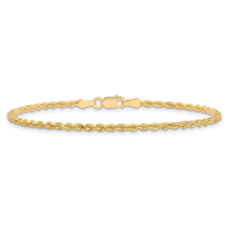 10K Yellow Gold 2 mm Rope Chain Bracelet, Polished alternate angle