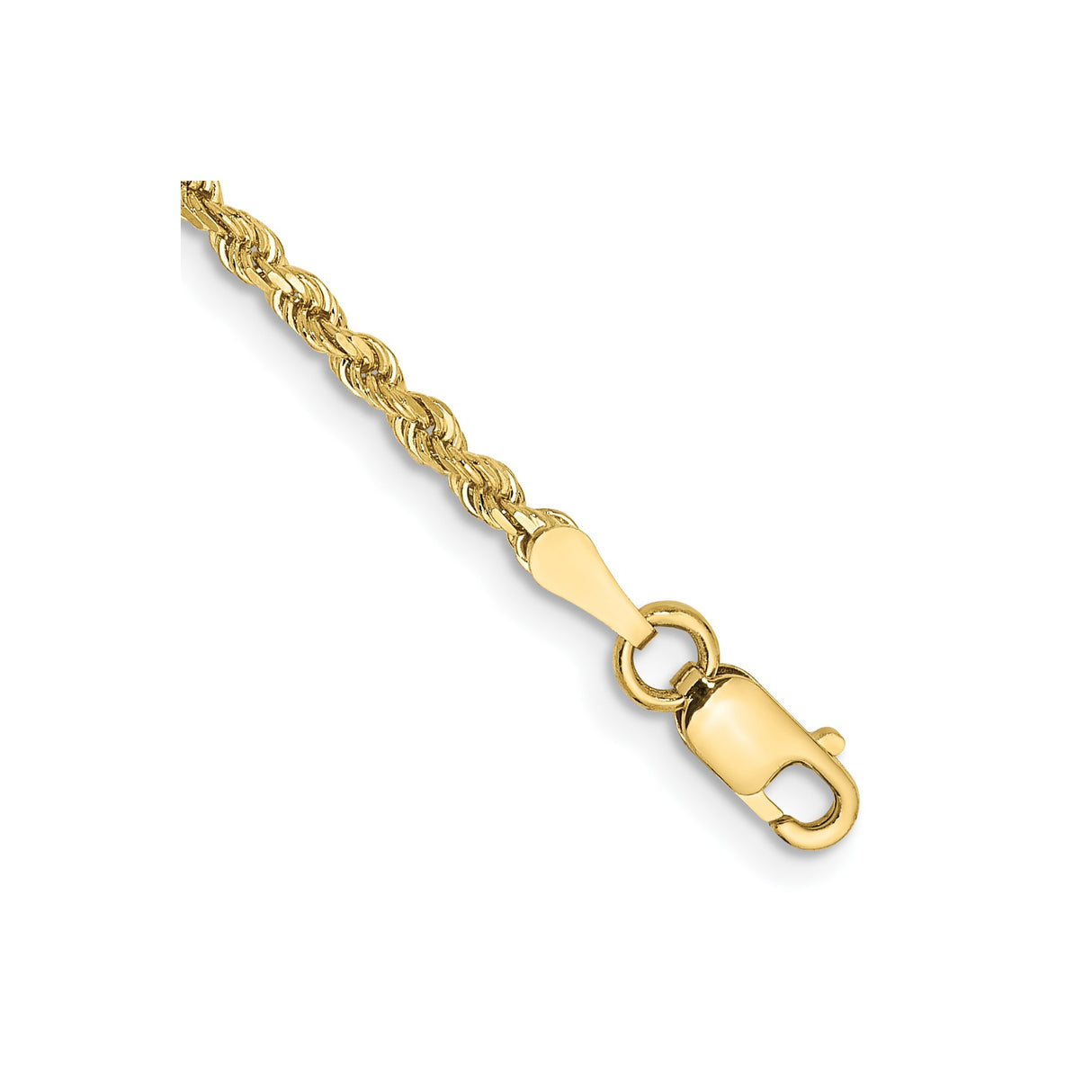 10K Yellow Gold 2 mm Rope Chain Bracelet, Polished detail view