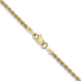 10K Yellow Gold 2.25 mm Rope Chain Necklace, Polished alternate angle