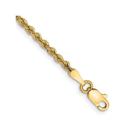10K Yellow Gold 2.25 mm Rope Chain Anklet, Polished