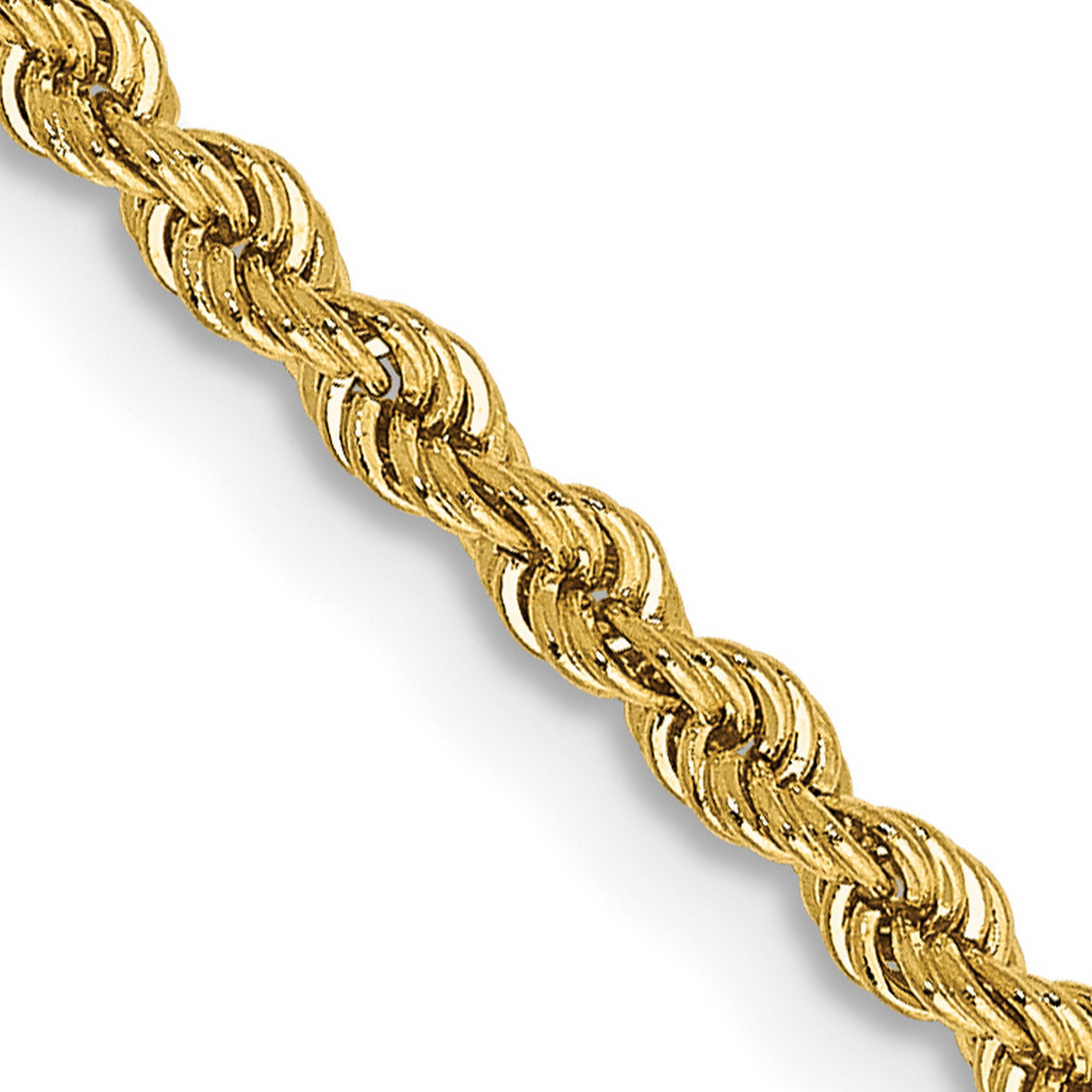 10K Yellow Gold 2.25 mm Rope Chain Necklace, Polished detail view