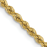 10K Yellow Gold 2.25 mm Rope Chain Necklace, Polished detail view
