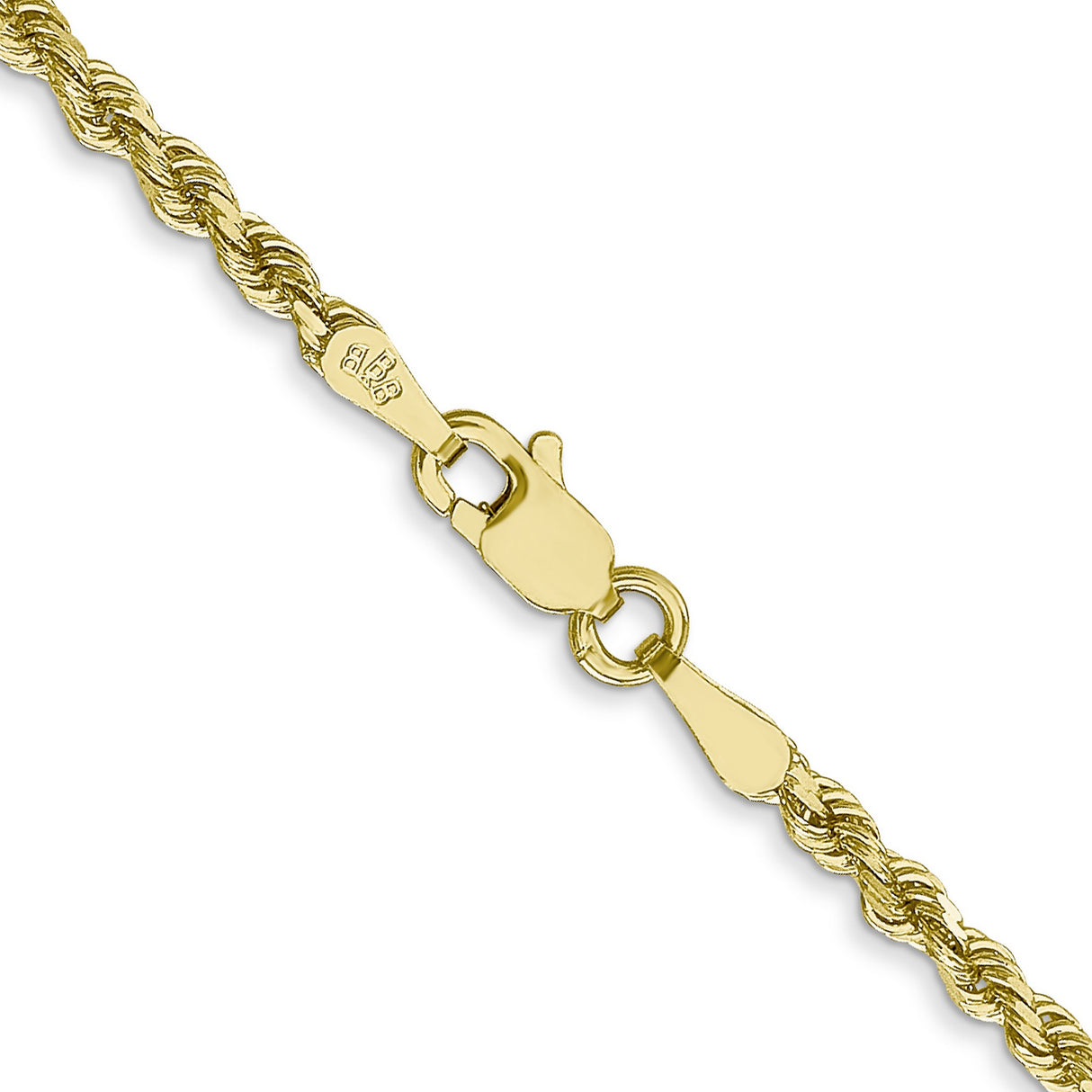 10K Yellow Gold 2.25 mm Rope Chain Necklace, Polished alternate angle