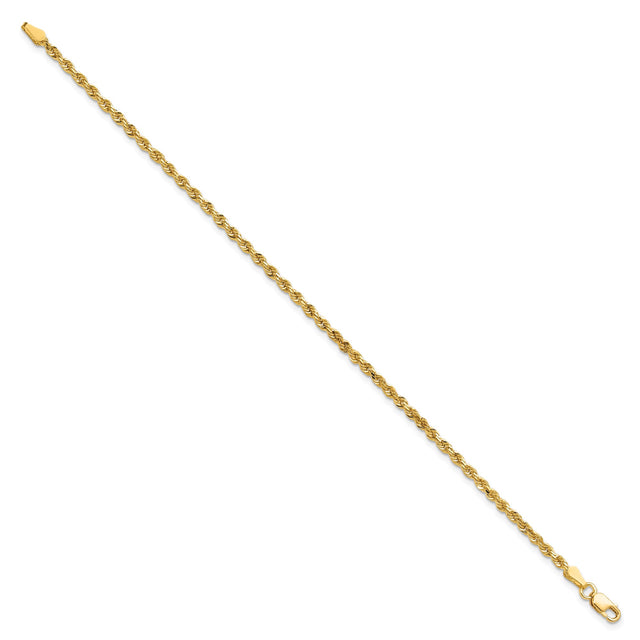 10K Yellow Gold 2.25 mm Rope Chain Anklet, Polished