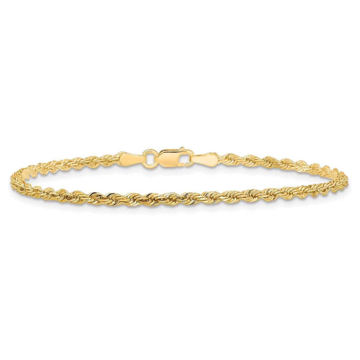 10K Yellow Gold 2.25 mm Rope Chain Bracelet, Polished alternate angle