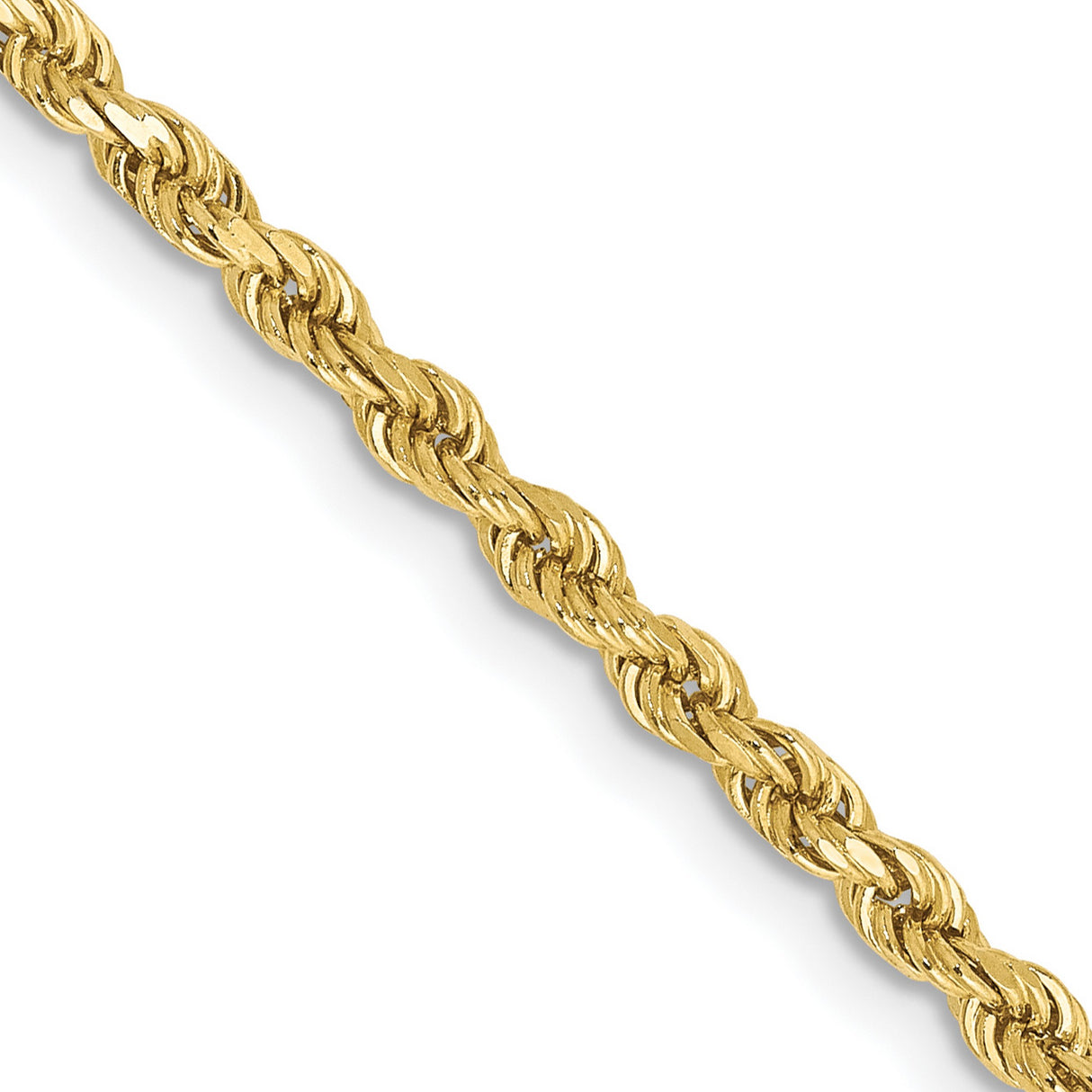 10K Yellow Gold 2.25 mm Rope Chain Necklace, Polished detail view