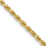 10K Yellow Gold 2.25 mm Rope Chain Necklace, Polished detail view