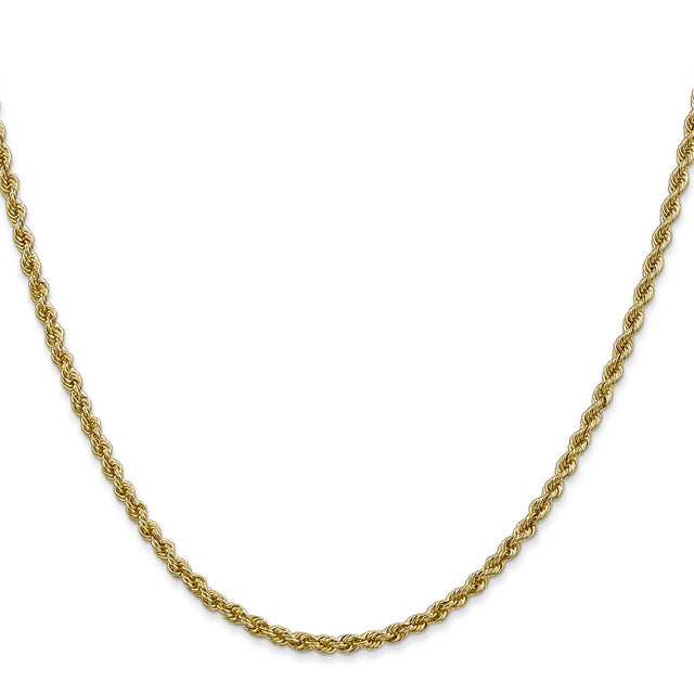 10K Yellow Gold 2.5 mm Rope Chain Necklace, Polished