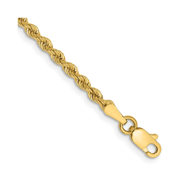 10K Yellow Gold 2.5 mm Rope Chain Bracelet, Polished
