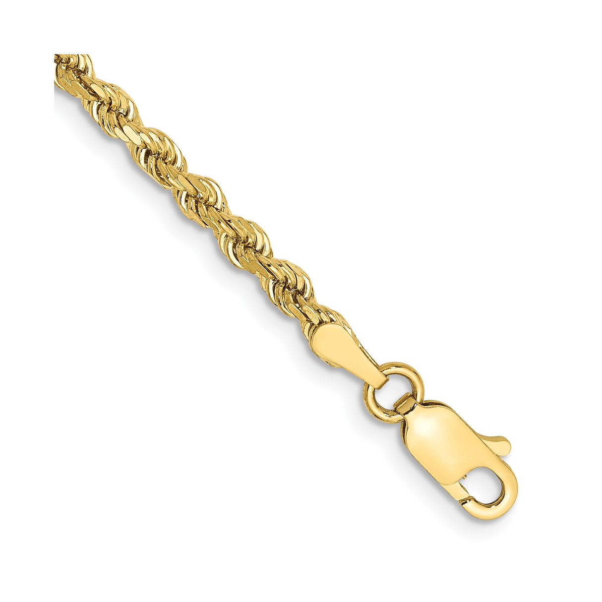 10K Yellow Gold 2.75 mm Rope Chain Bracelet, Polished detail view