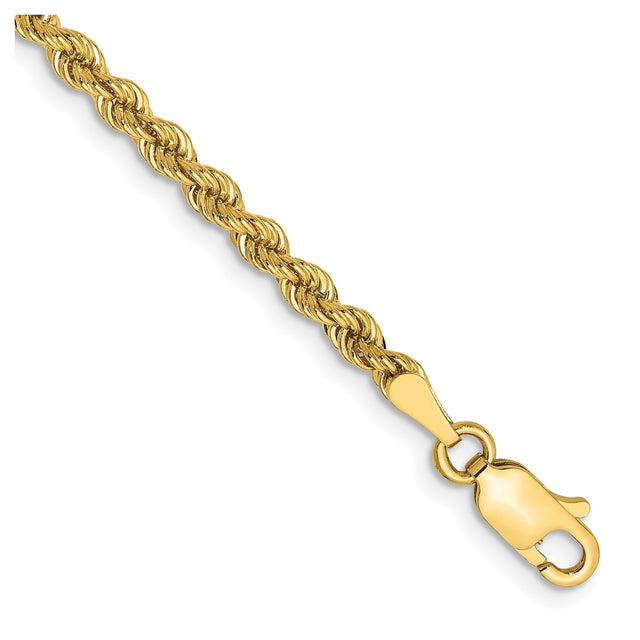 10K Yellow Gold 2.75 mm Rope Chain Anklet, Polished