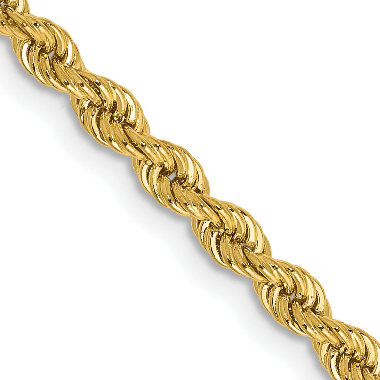 10K Yellow Gold 2.75 mm Rope Chain Necklace, Polished detail view