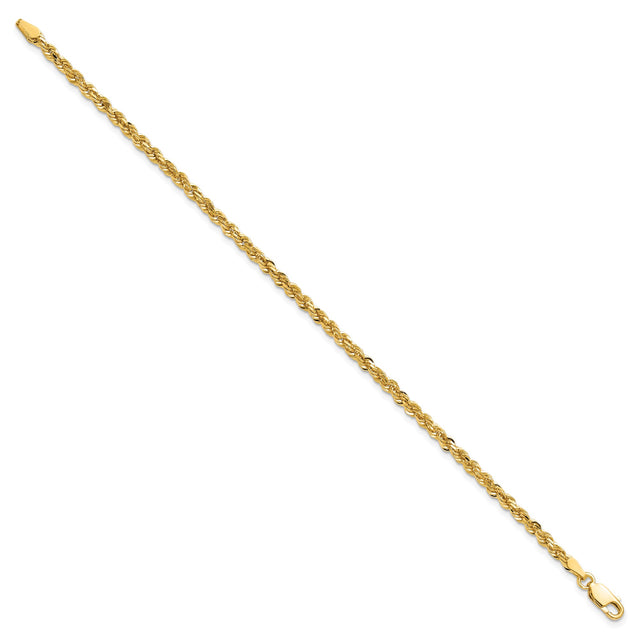 10K Yellow Gold 3 mm Rope Chain Bracelet, Polished
