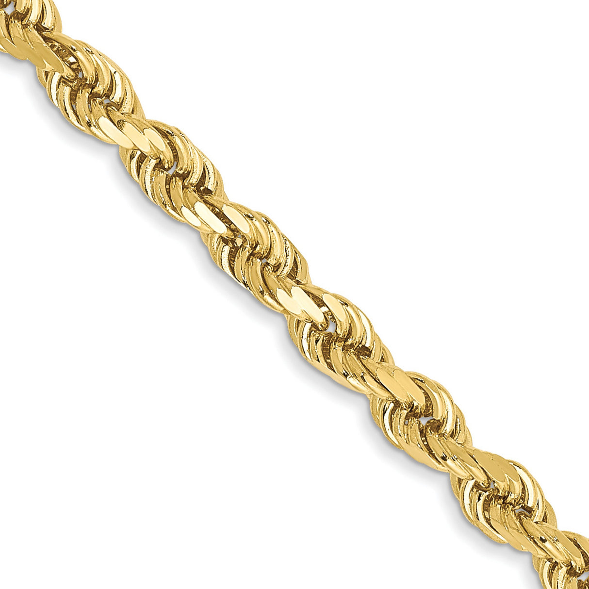 10K Yellow Gold 3 mm Rope Chain Necklace, Polished detail view