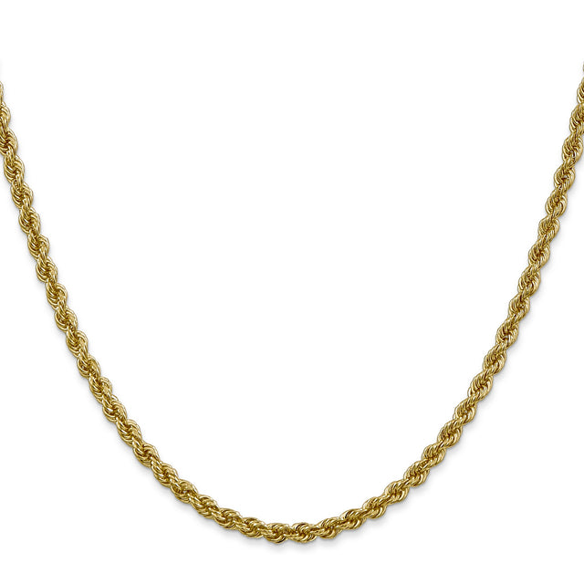 10K Yellow Gold 3 mm Rope Chain Necklace, Polished