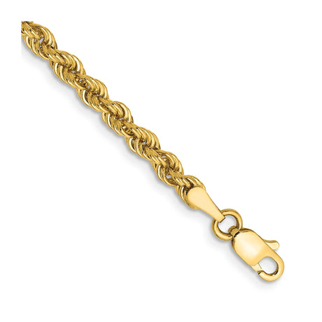 10K Yellow Gold 3 mm Rope Chain Bracelet, Polished