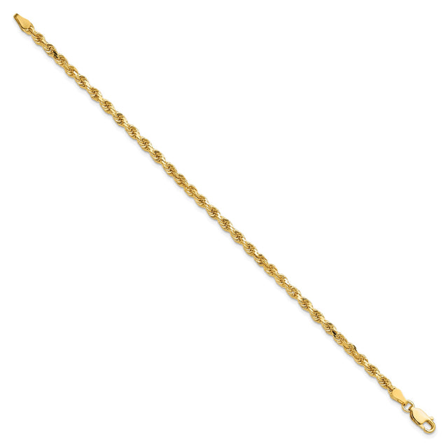 10K Yellow Gold 3.25 mm Rope Chain Bracelet, Polished