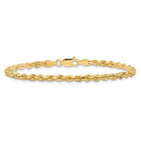 10K Yellow Gold 3.25 mm Rope Chain Anklet, Polished alternate angle