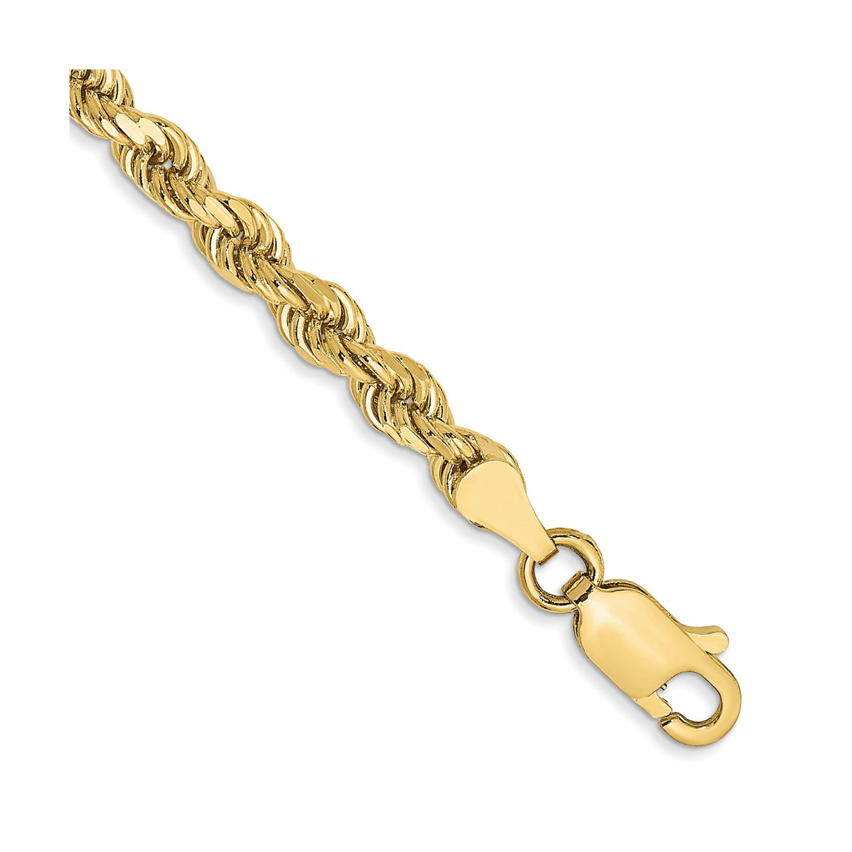 10K Yellow Gold 3.5 mm Rope Chain Bracelet, Polished detail view