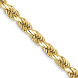 10K Yellow Gold 3.5 mm Rope Chain Necklace, Polished detail view