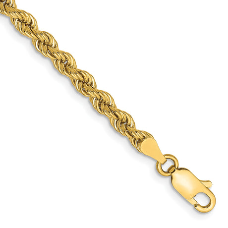 10K Yellow Gold 3.65 mm Rope Chain Bracelet, Polished