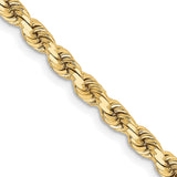 10K Yellow Gold 3.75 mm Rope Chain Necklace, Polished detail view