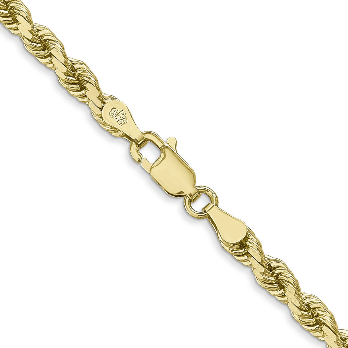 10K Yellow Gold 4 mm Rope Chain Necklace, Polished alternate angle