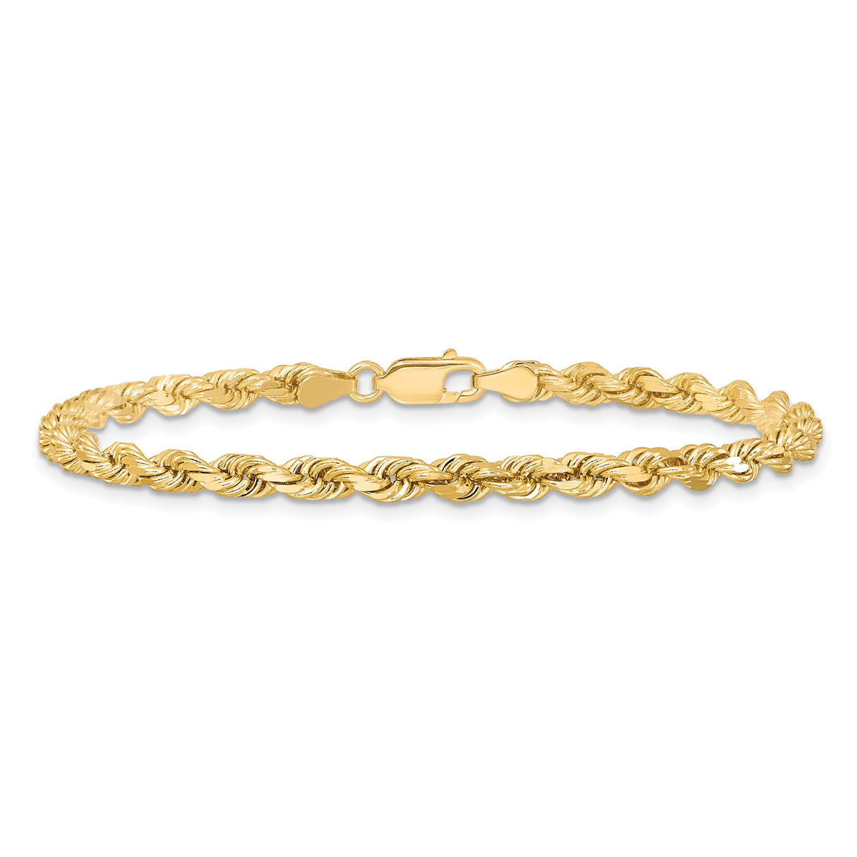 10K Yellow Gold 4 mm Rope Chain Bracelet, Polished alternate angle