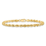 10K Yellow Gold 4 mm Rope Chain Bracelet, Polished alternate angle
