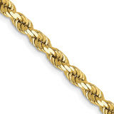 10K Yellow Gold 4 mm Rope Chain Necklace, Polished detail view
