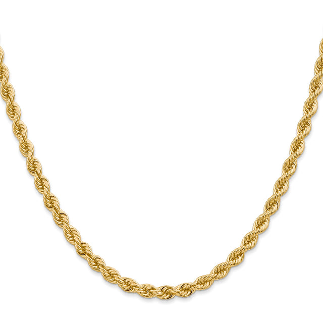 10K Yellow Gold 4 mm Rope Chain Necklace, Polished