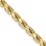 10K Yellow Gold 4.25 mm Rope Chain Necklace, Polished detail view
