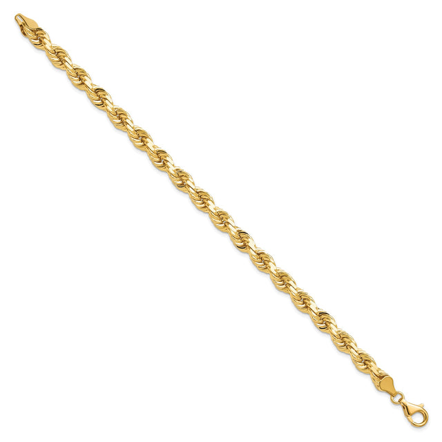 10K Yellow Gold 6.5 mm Rope Chain Bracelet, Polished
